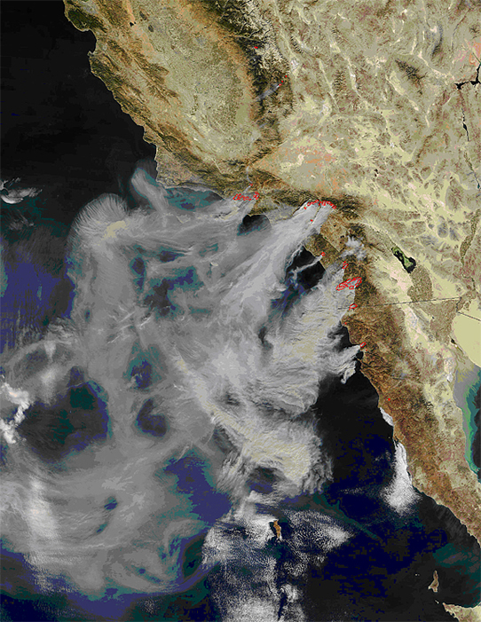 NASA Terra Satellite MODIS Image of California Wildfires